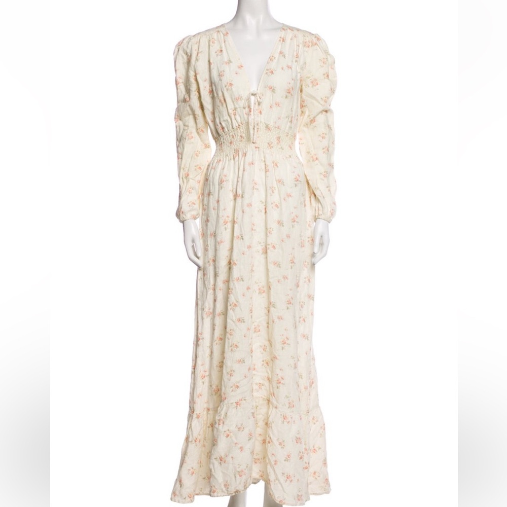 Rare Reformation 100% Linen Floral Princess Maxi Dress
